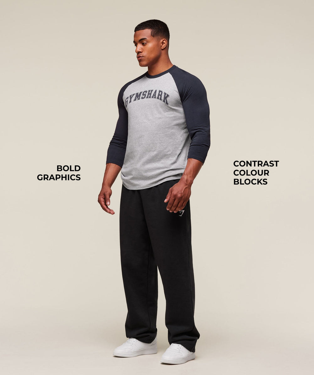 GSLC Raglan 3/4 Sleeve T-Shirt Light Grey Core Marl/Heavy Blue
