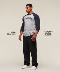 GSLC Raglan 3/4 Sleeve T-Shirt Light Grey Core Marl/Heavy Blue