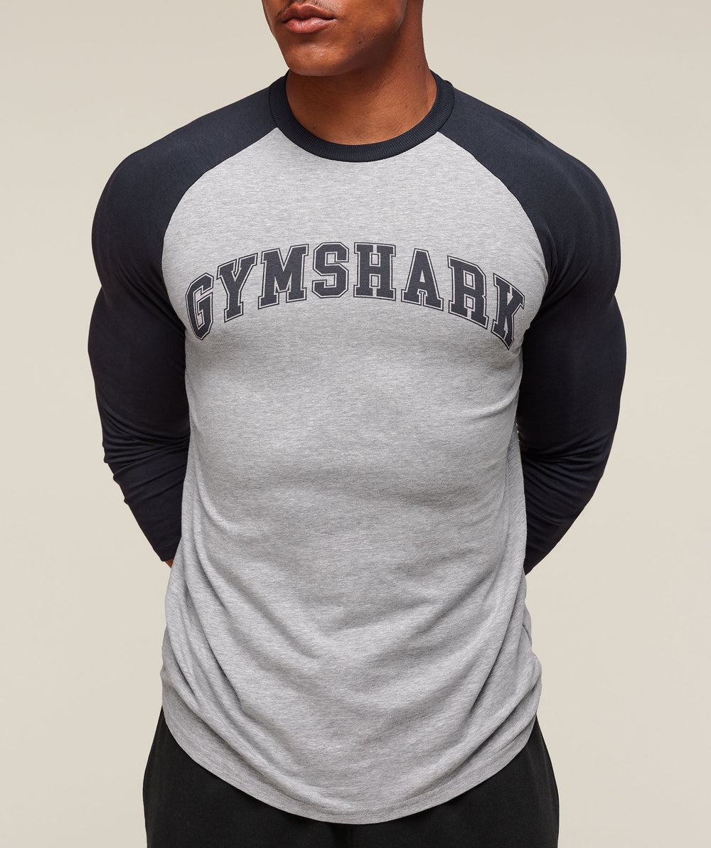 GSLC Raglan 3/4 Sleeve T-Shirt Light Grey Core Marl/Heavy Blue