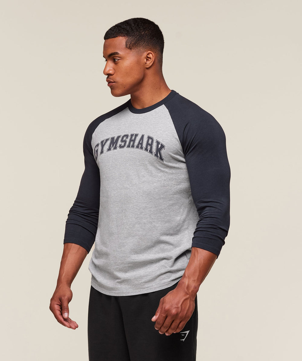 GSLC Raglan 3/4 Sleeve T-Shirt Light Grey Core Marl/Heavy Blue