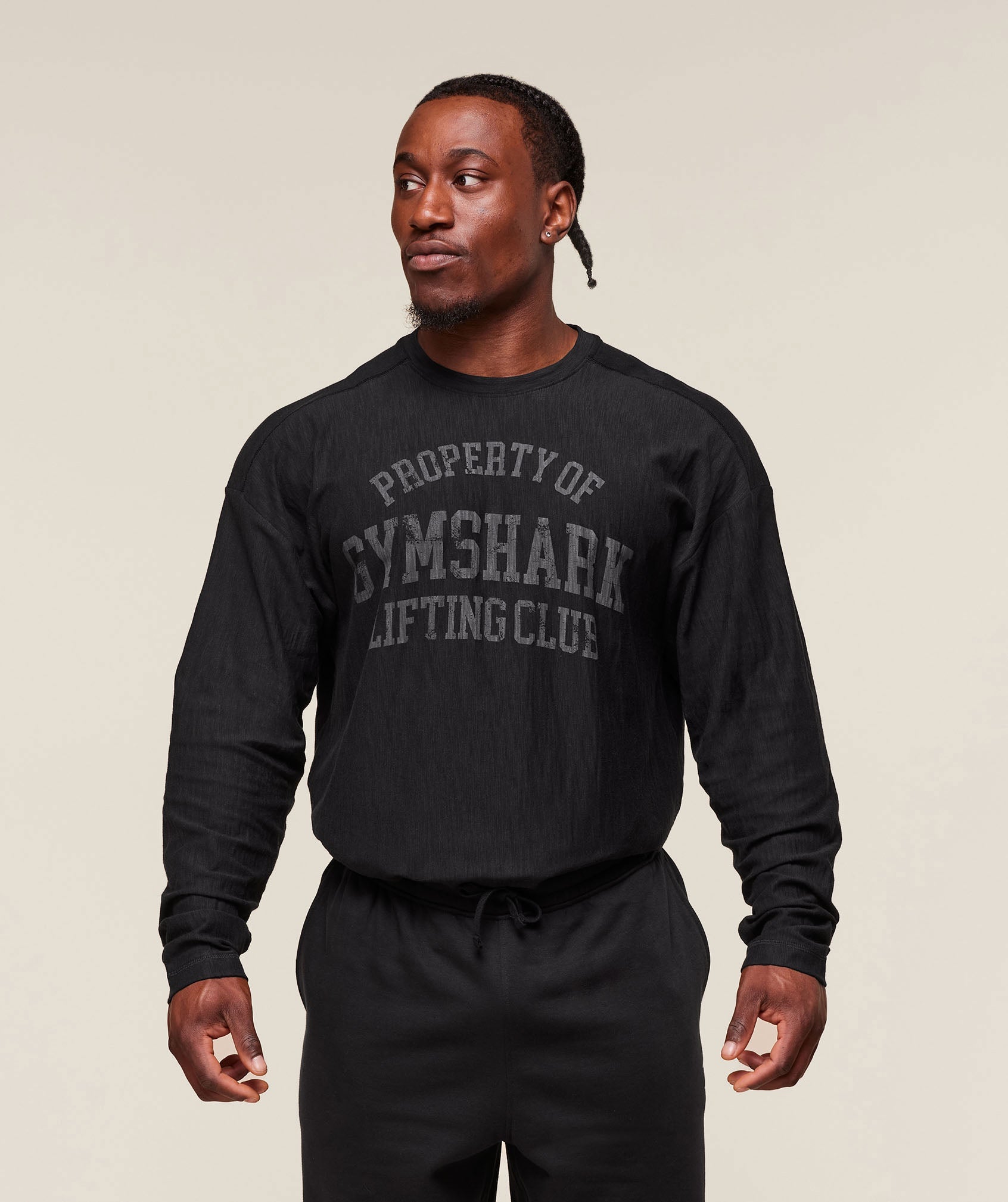 Lightweight Slub Textured Long Sleeve T-Shirt Black