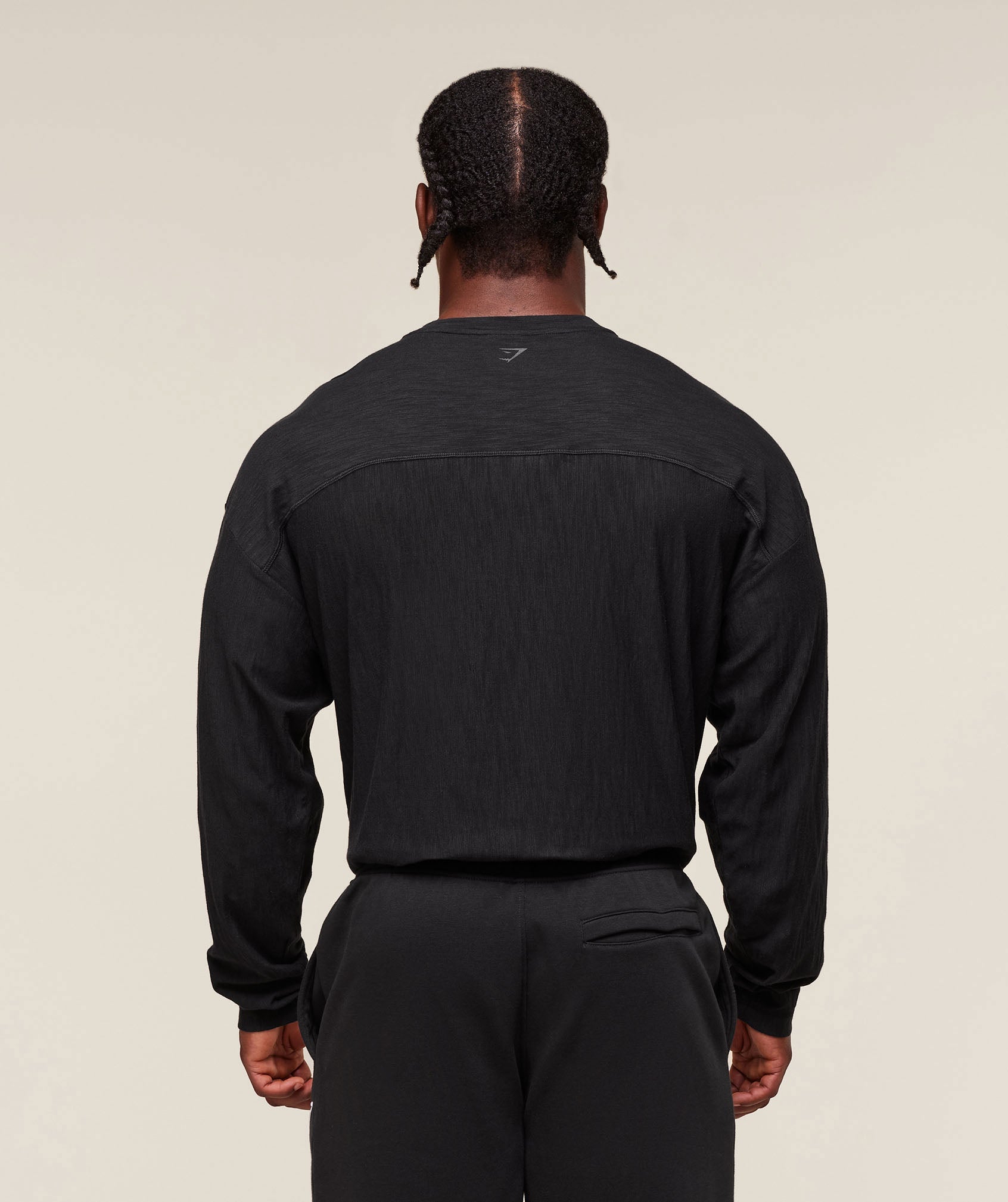 Lightweight Slub Textured Long Sleeve T-Shirt Black