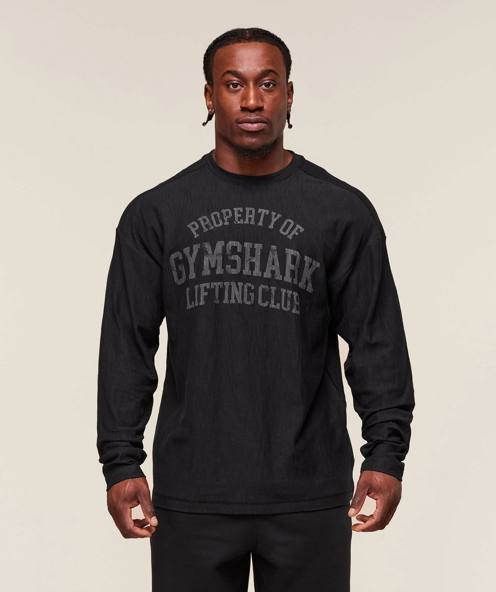 Lightweight Slub Textured Long Sleeve T-Shirt Black