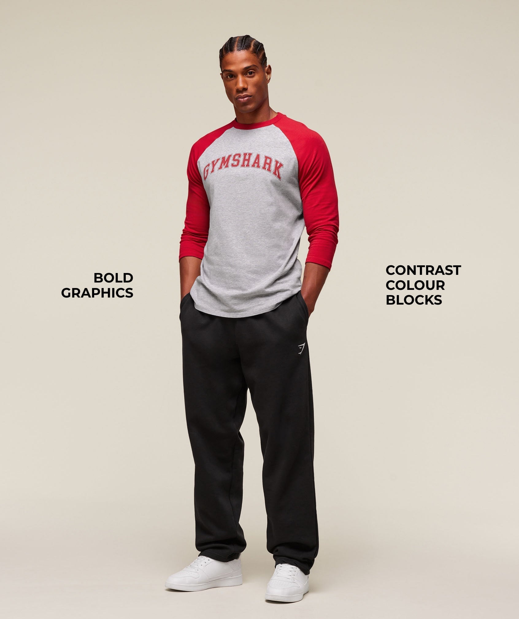 GSLC Raglan 3/4 Sleeve T-Shirt Light Grey Core Marl/Conditioning Red