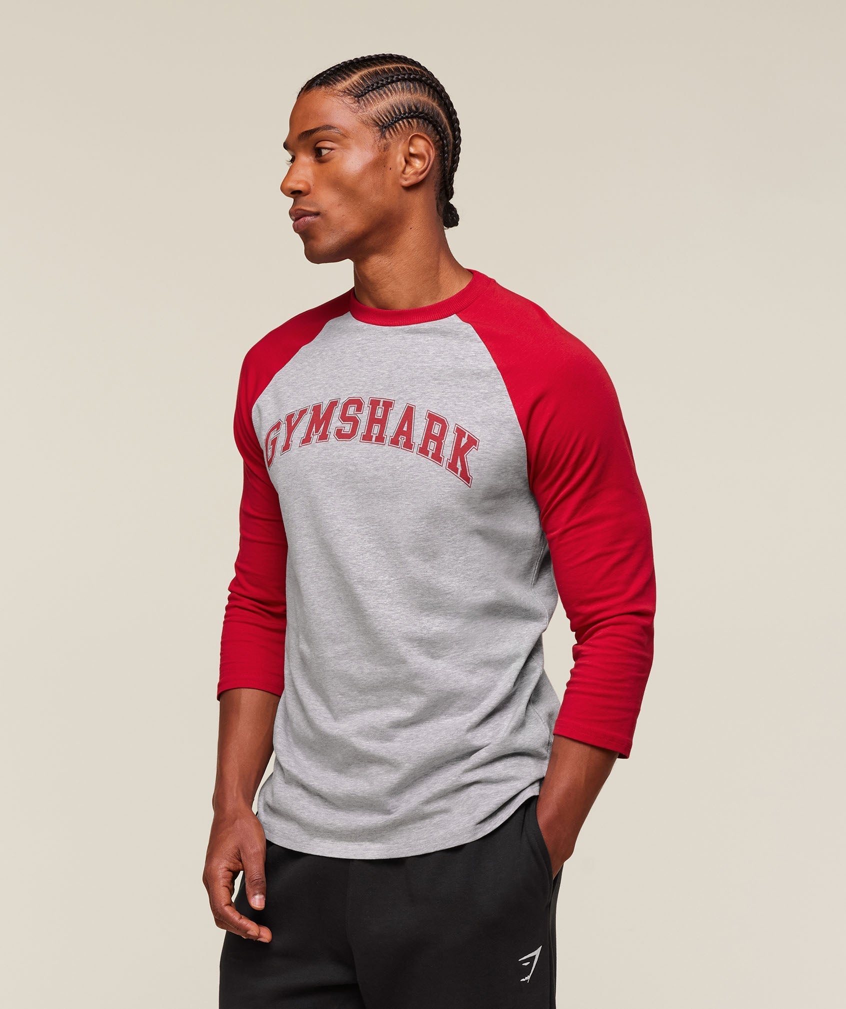 GSLC Raglan 3/4 Sleeve T-Shirt Light Grey Core Marl/Conditioning Red