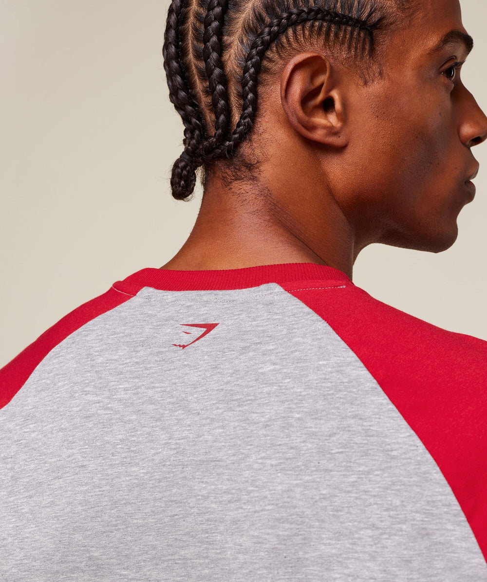 GSLC Raglan 3/4 Sleeve T-Shirt Light Grey Core Marl/Conditioning Red