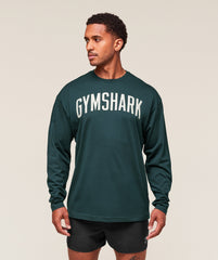 Worn Graphic Long Sleeve T-Shirt Deep Petrol Blue