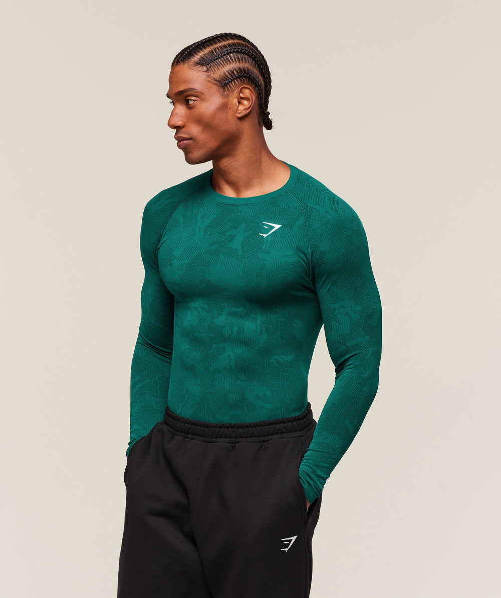 Geo Seamless Long Sleeve T-Shirt Motivate Teal/Strong Teal