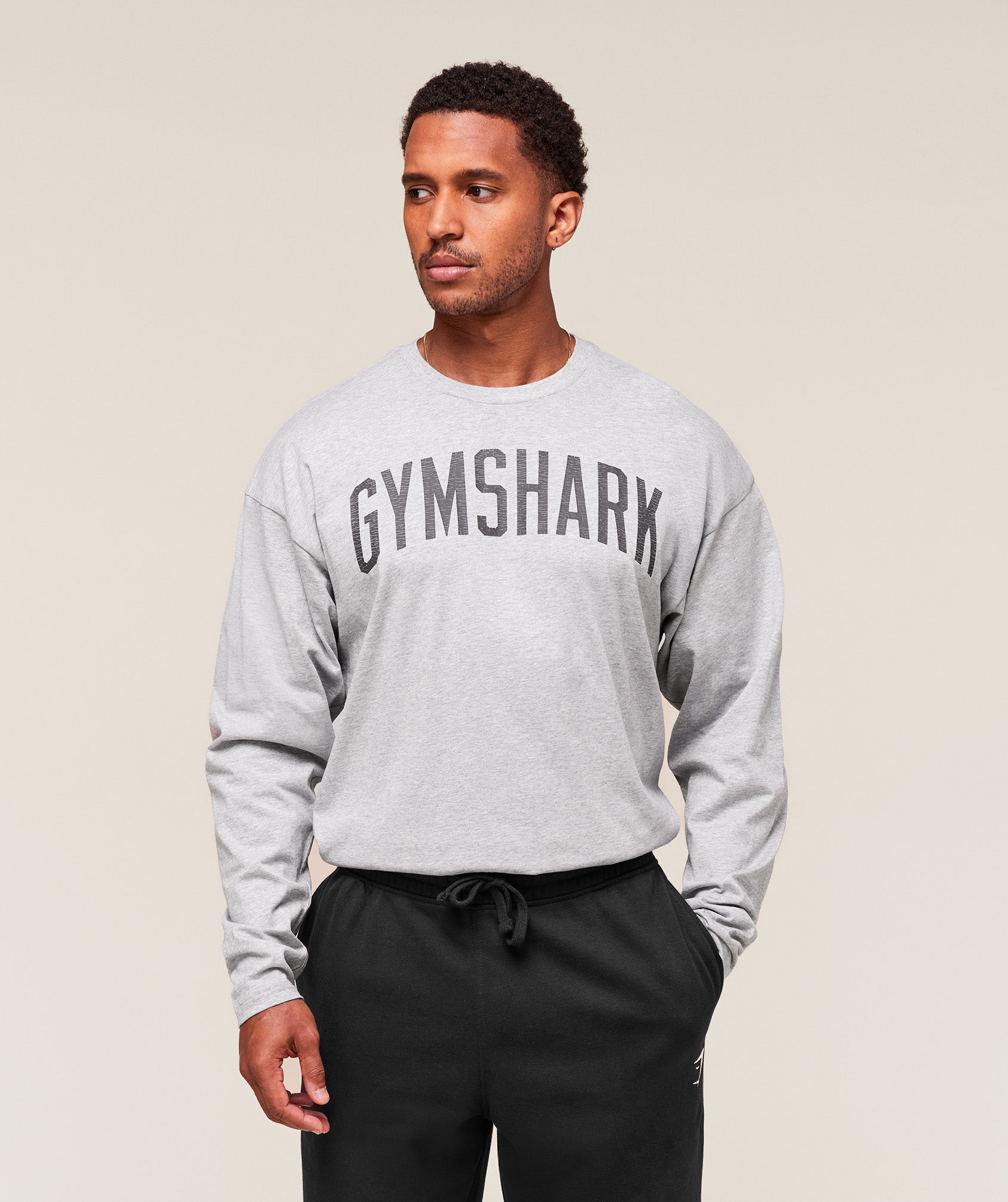 Worn Graphic Long Sleeve T-Shirt Light Grey Core Marl
