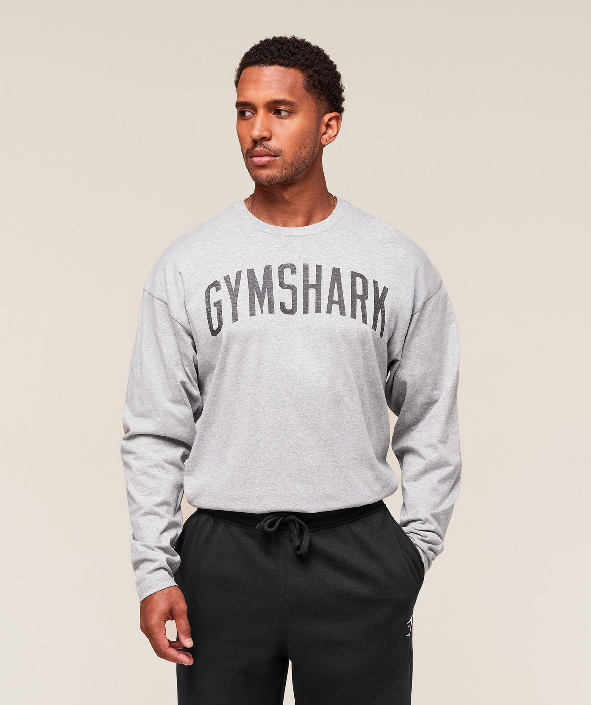 Worn Graphic Long Sleeve T-Shirt Light Grey Core Marl