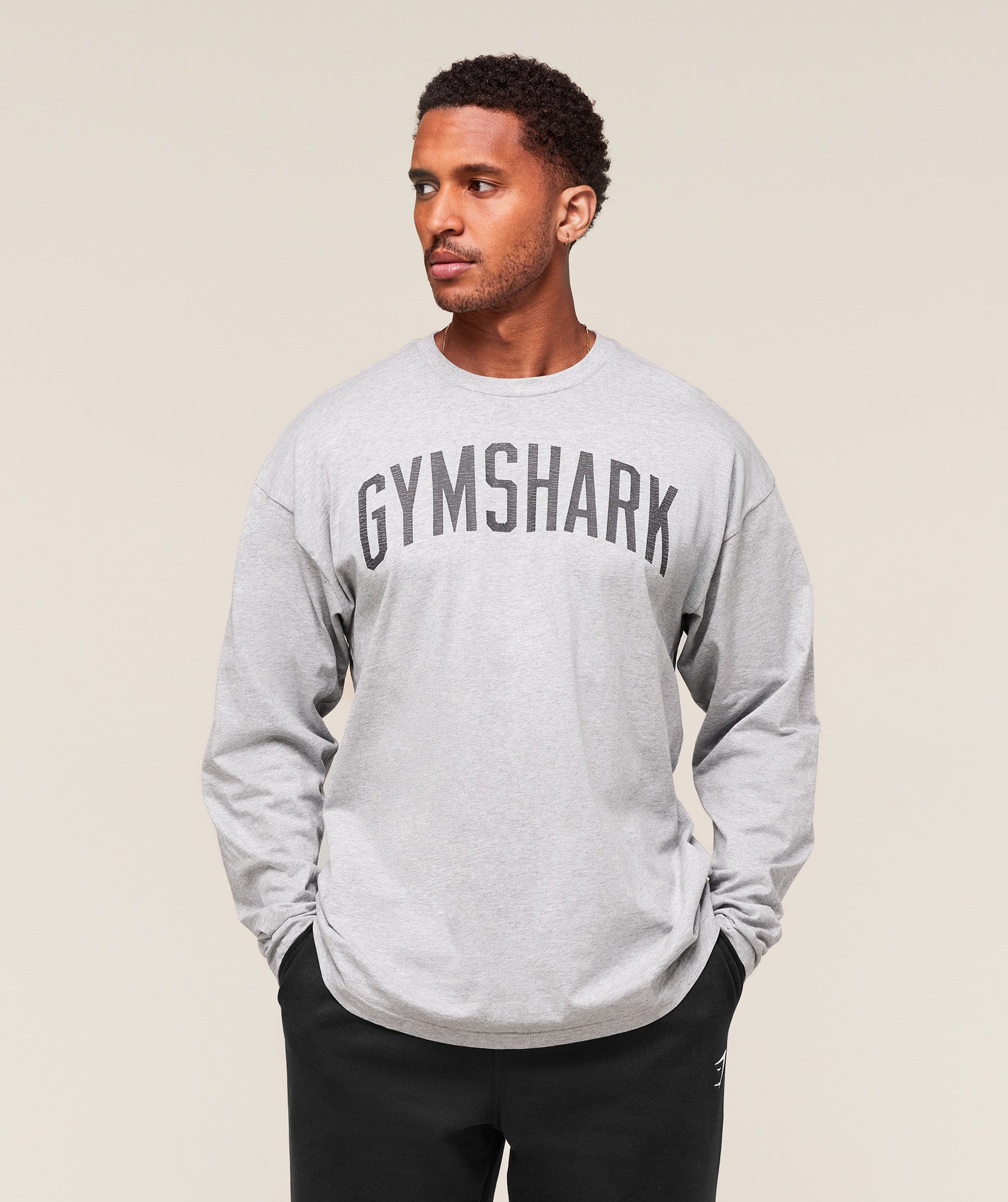 Worn Graphic Long Sleeve T-Shirt Light Grey Core Marl