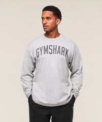 Worn Graphic Long Sleeve T-Shirt Light Grey Core Marl