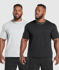 T-Shirt 2 Pack Black/Light Grey Marl
