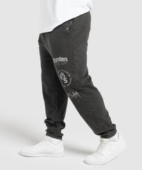 Distressed Graphic Joggers Black Acid Wash