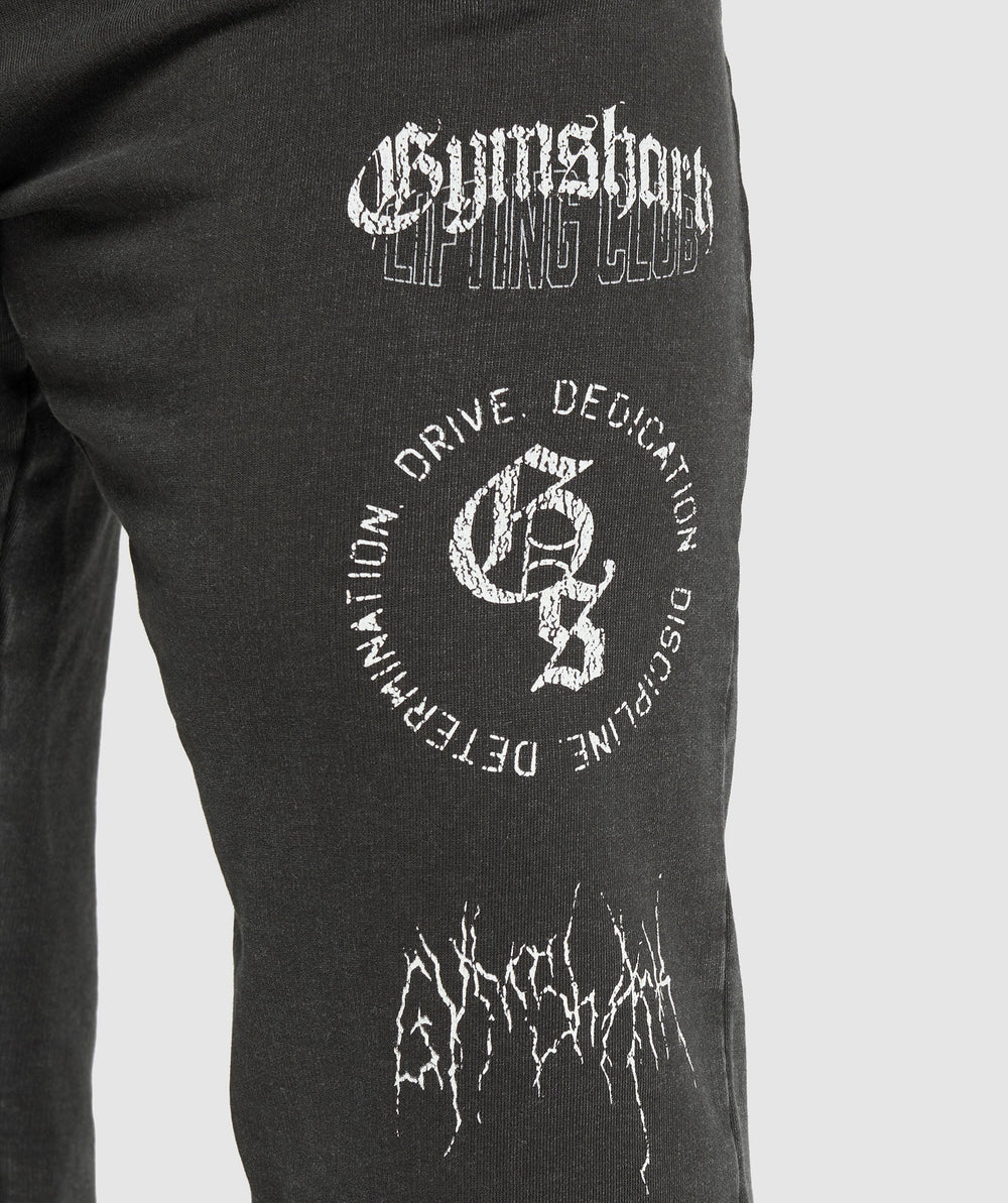 Distressed Graphic Joggers Black Acid Wash