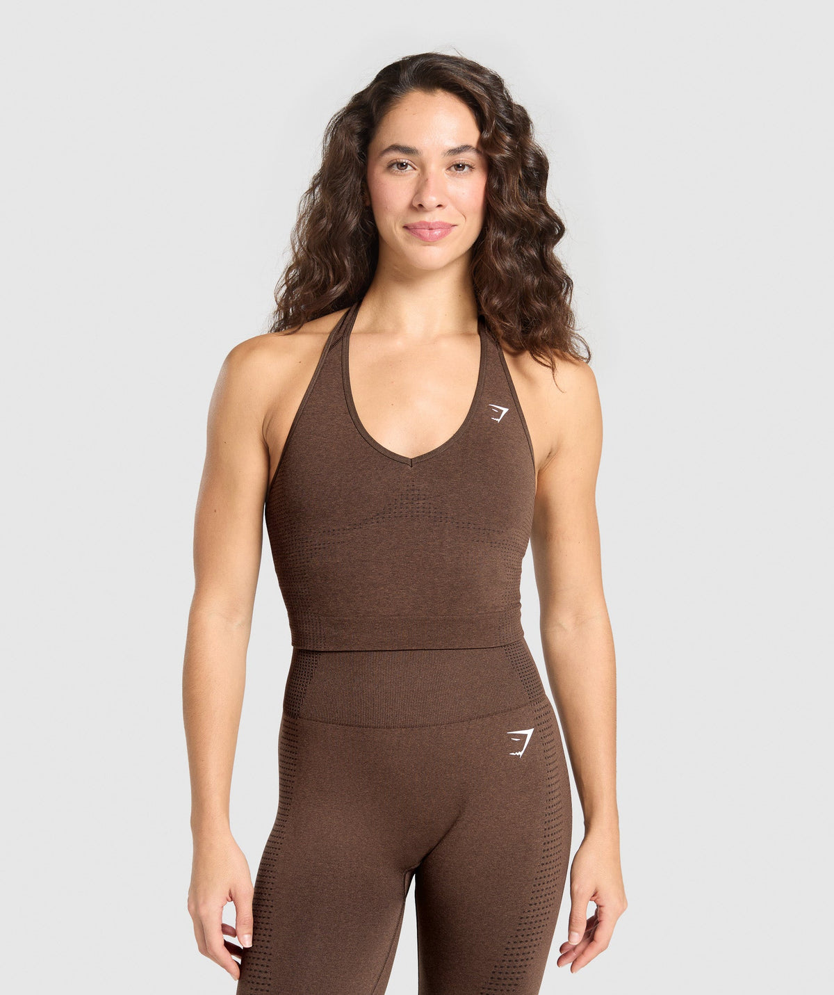 Vital Halter Neck Tank With Shelf Espresso Marl