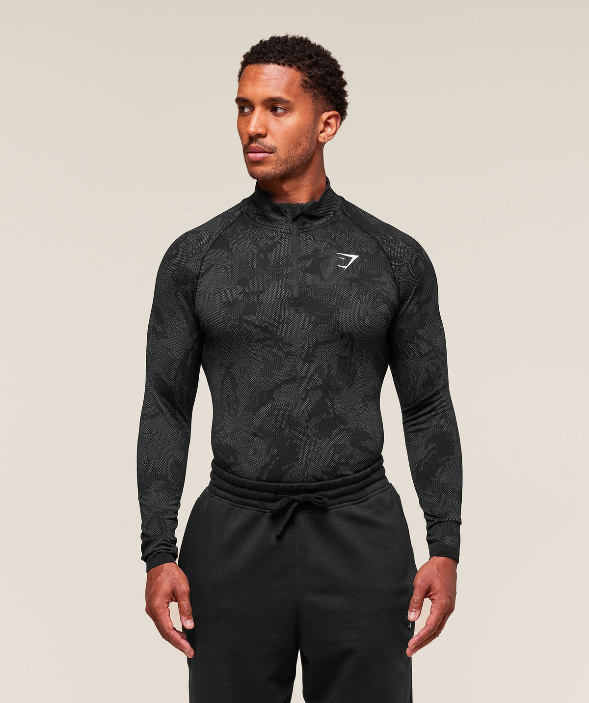 Geo Seamless 1/4 Zip Black/Charcoal Grey