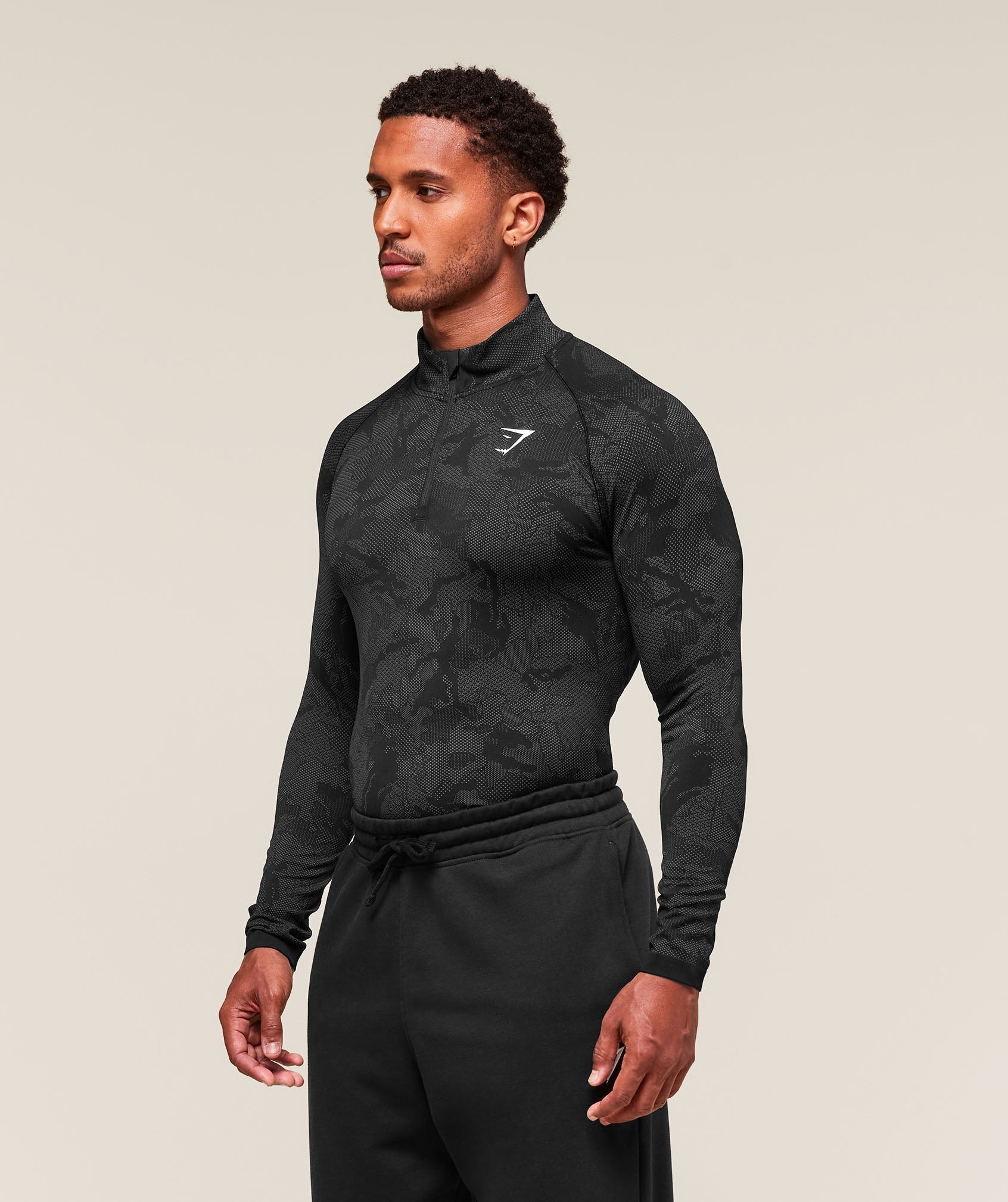 Geo Seamless 1/4 Zip Black/Charcoal Grey