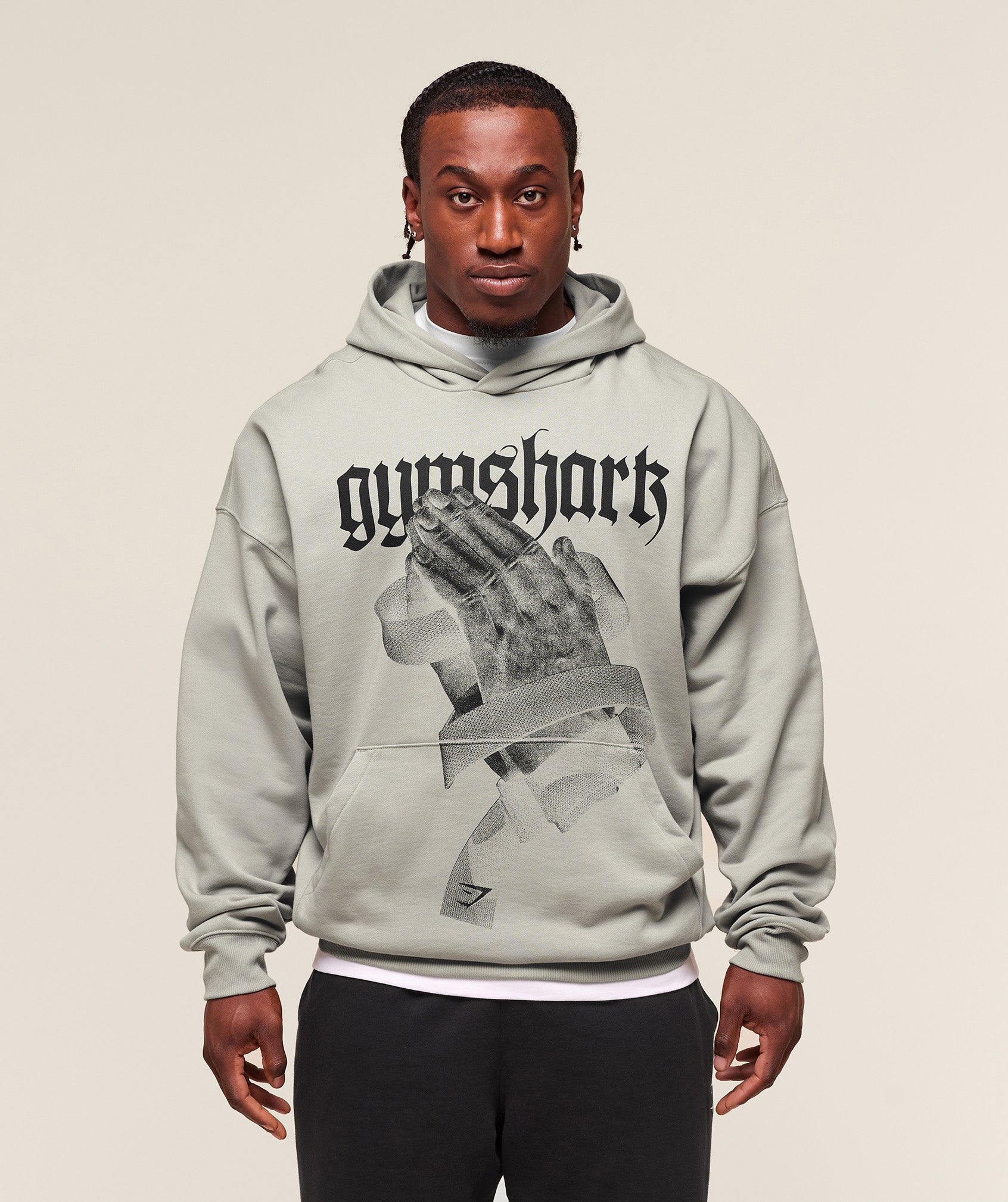 Prayer Hands Hoodie Stone Grey