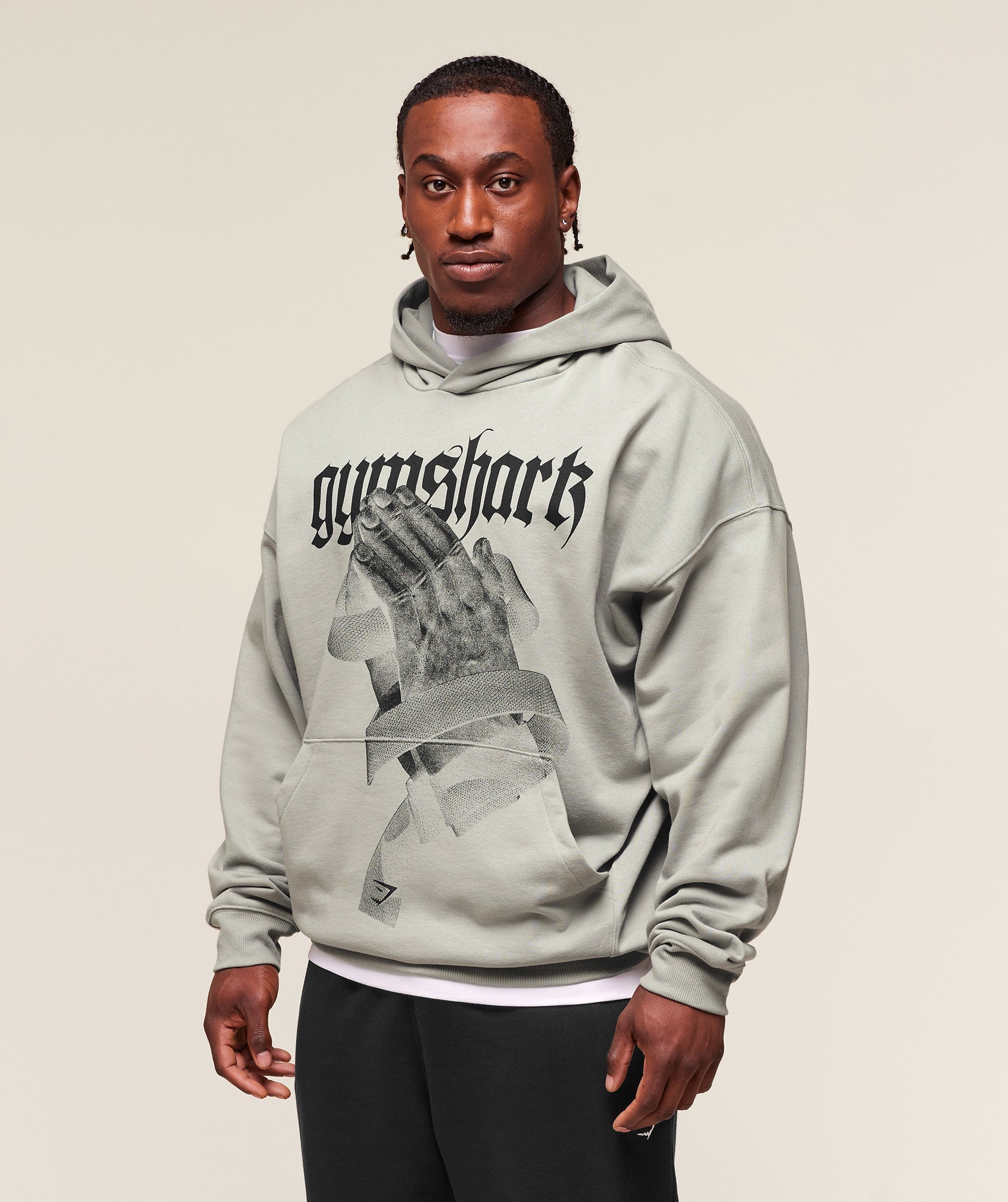 Prayer Hands Hoodie Stone Grey