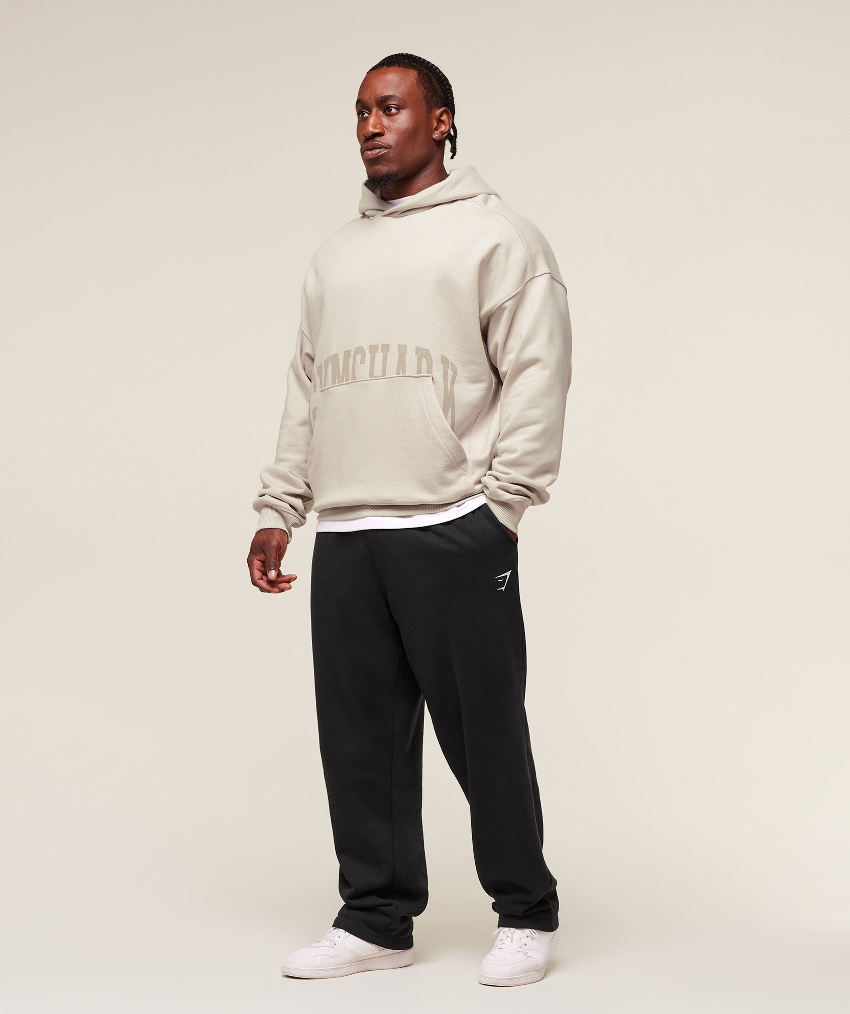 Pocket Graphic Hoodie Pebble Grey