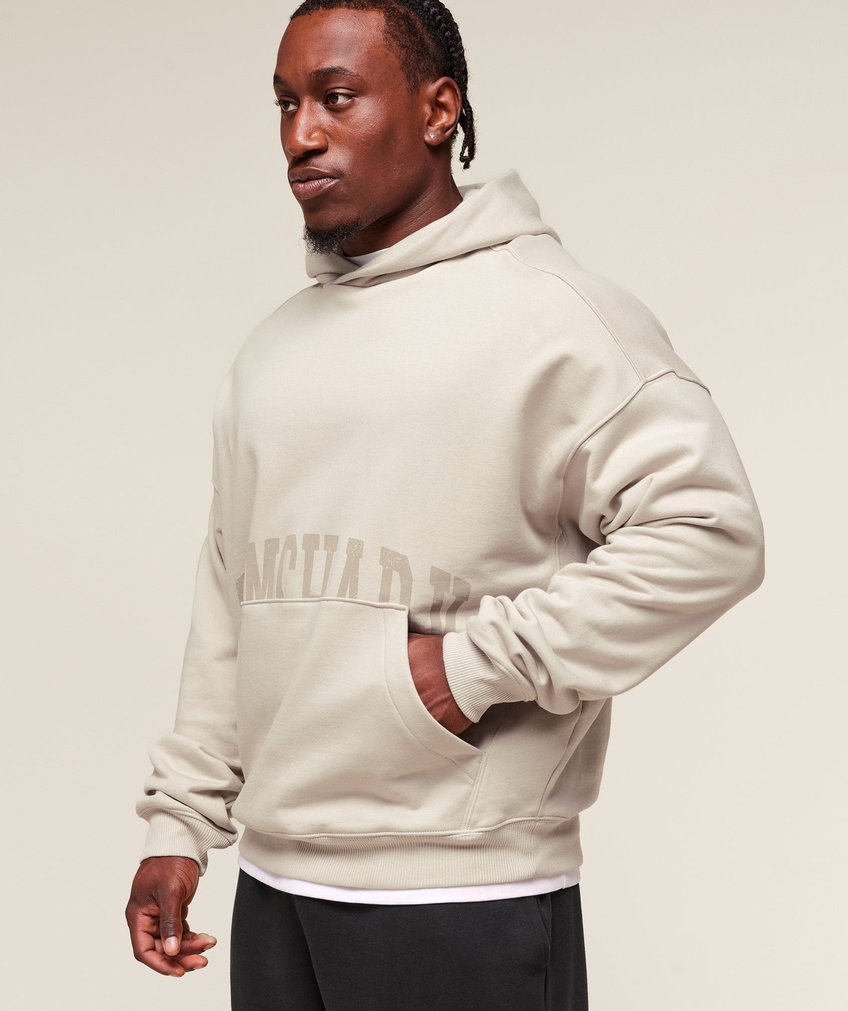 Pocket Graphic Hoodie Pebble Grey
