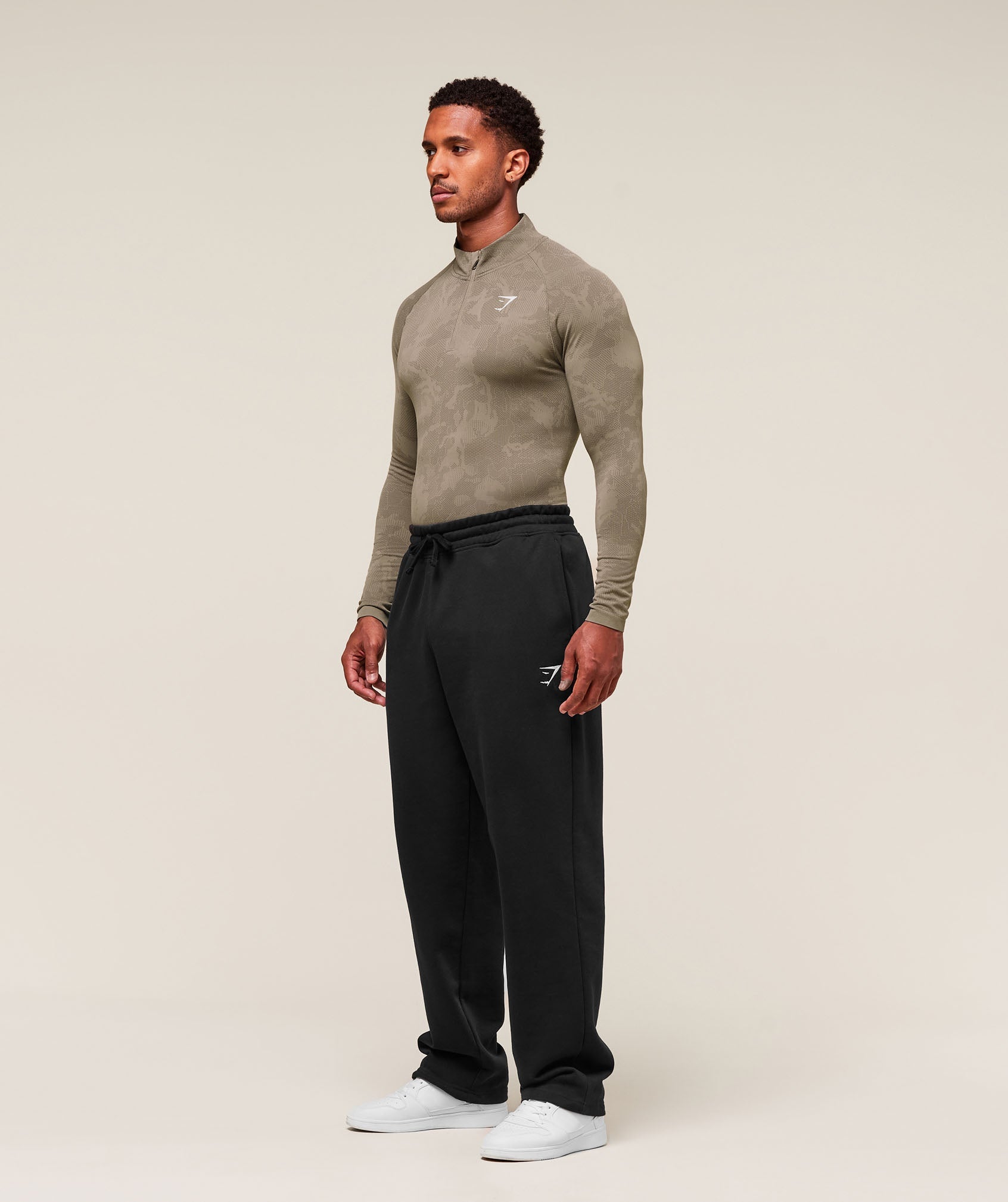 Geo Seamless 1/4 Zip Linen Brown/Camo Brown