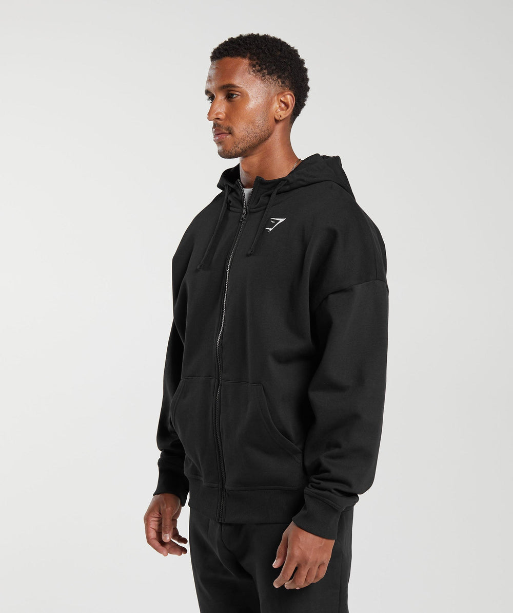 Crest Oversized Zip Up Hoodie Black