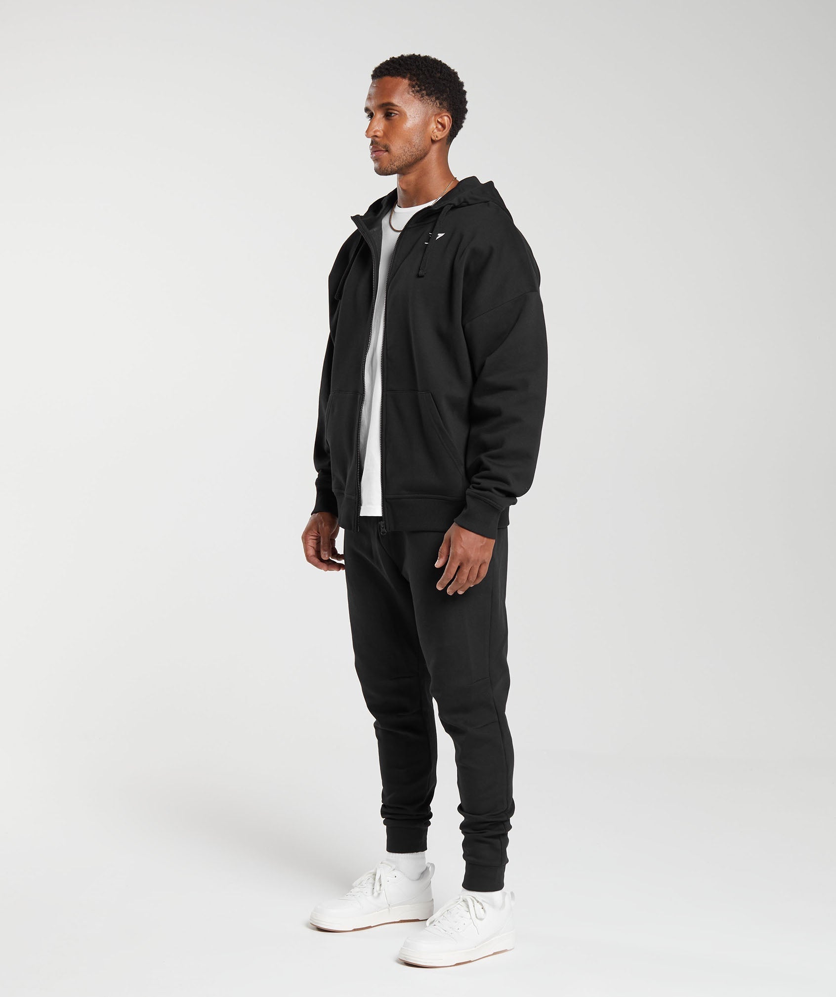 Crest Oversized Zip Up Hoodie Black