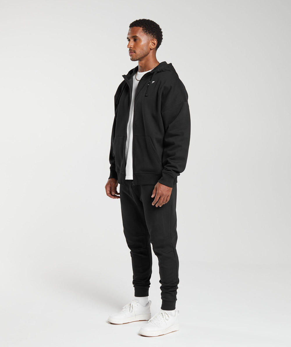 Crest Oversized Zip Up Hoodie Black
