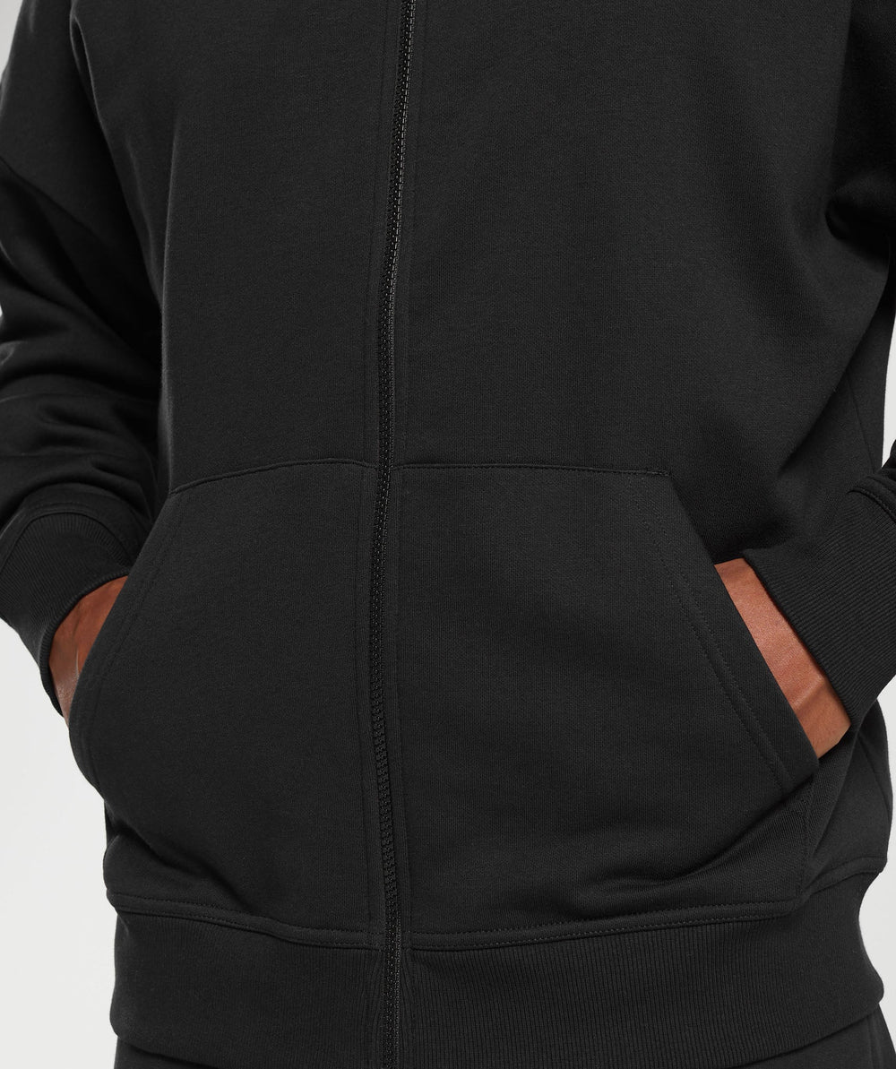 Crest Oversized Zip Up Hoodie Black