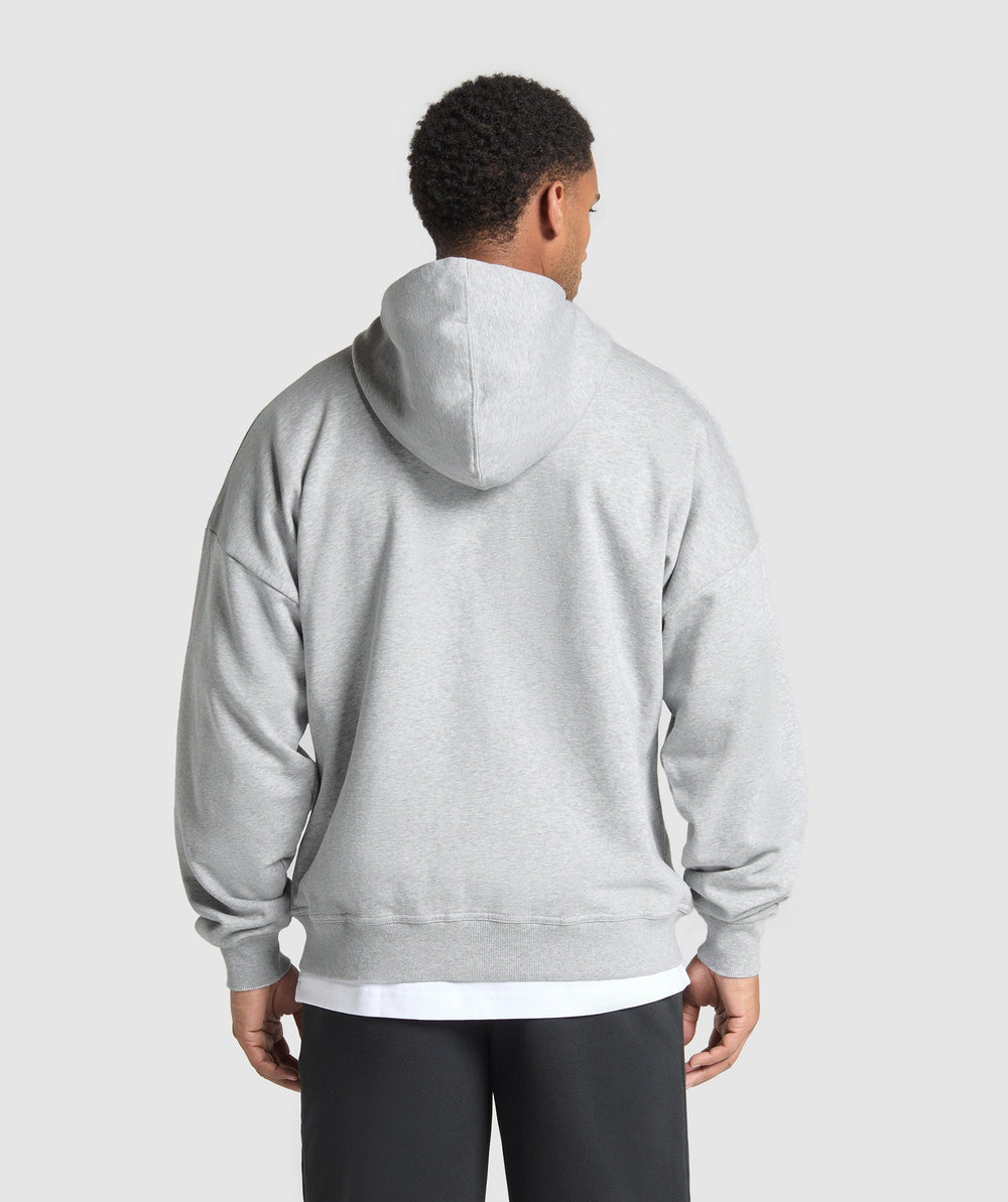 Crest Oversized Zip Up Hoodie Light Grey Core Marl