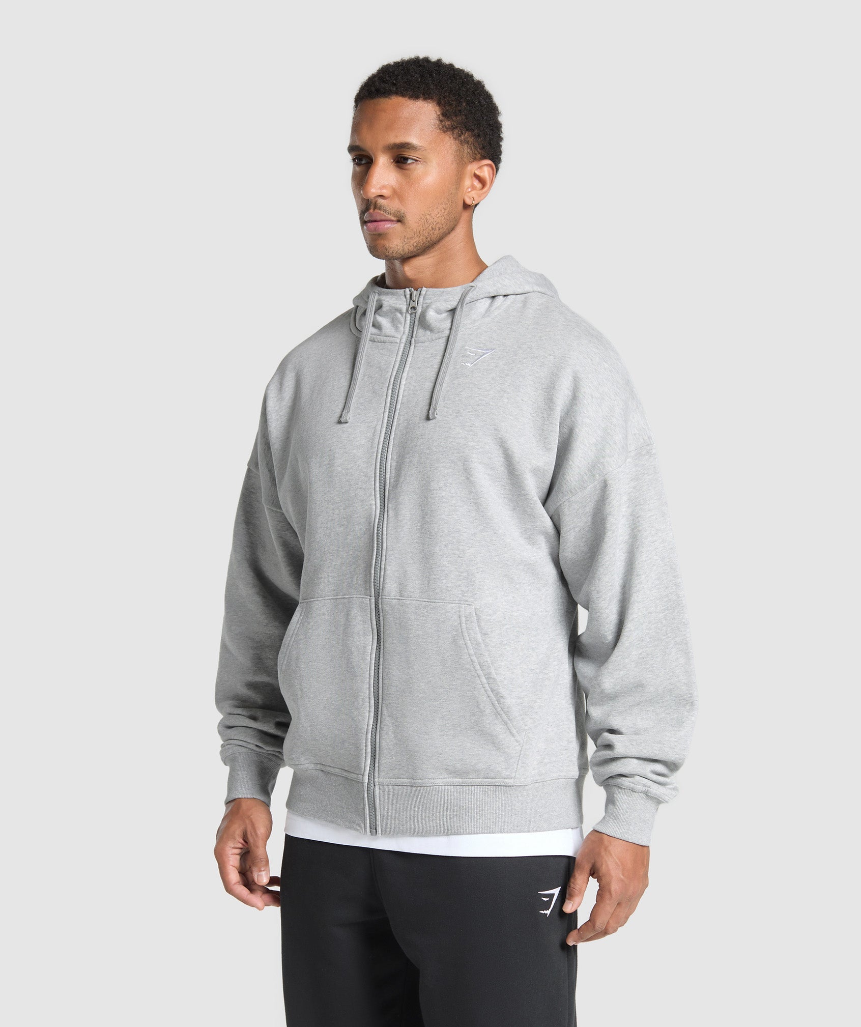 Crest Oversized Zip Up Hoodie Light Grey Core Marl