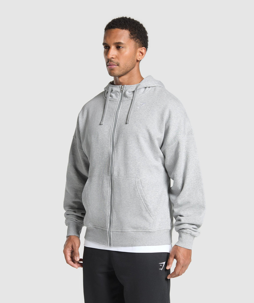 Crest Oversized Zip Up Hoodie Light Grey Core Marl