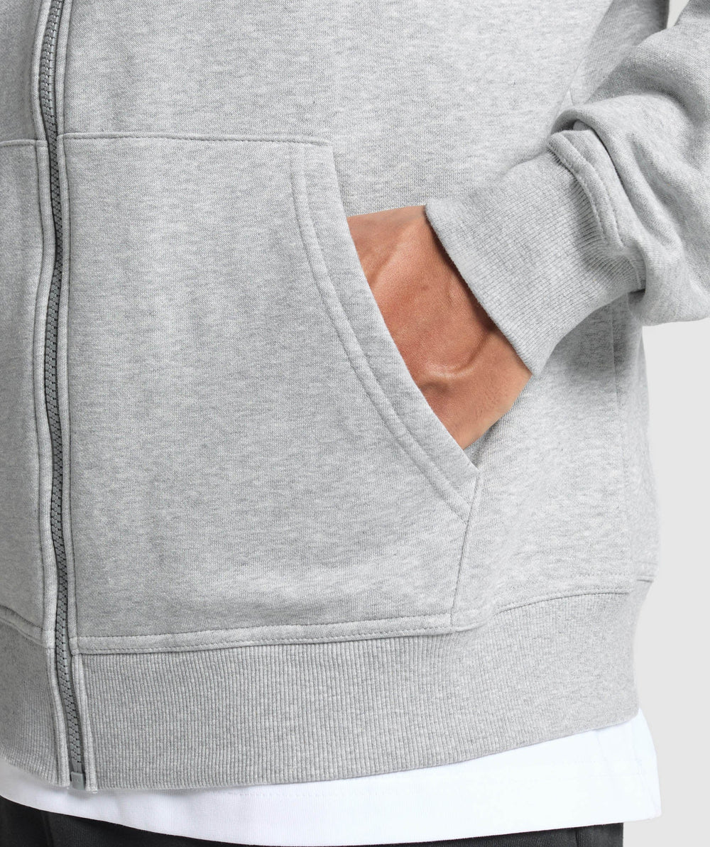 Crest Oversized Zip Up Hoodie Light Grey Core Marl