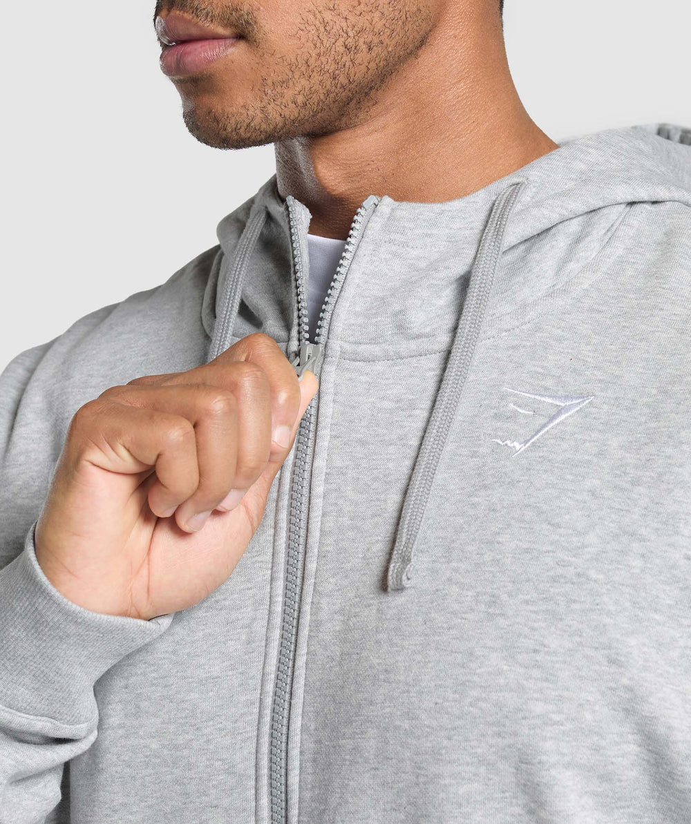 Crest Oversized Zip Up Hoodie Light Grey Core Marl