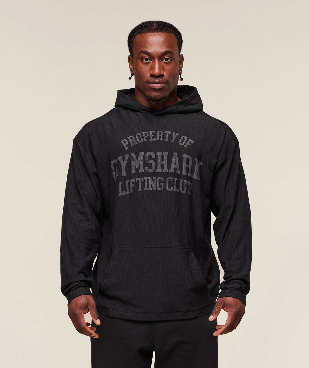 Lightweight Slub Textured Hoodie Black