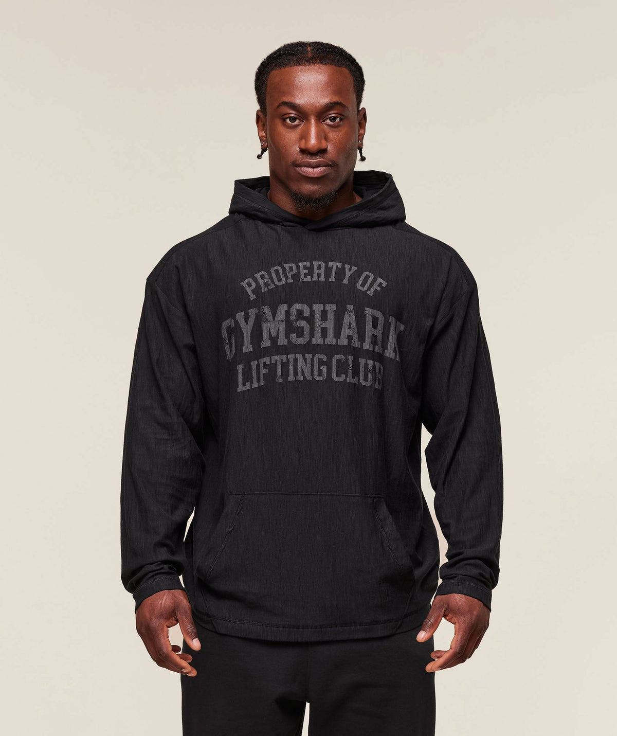 Lightweight Slub Textured Hoodie Black