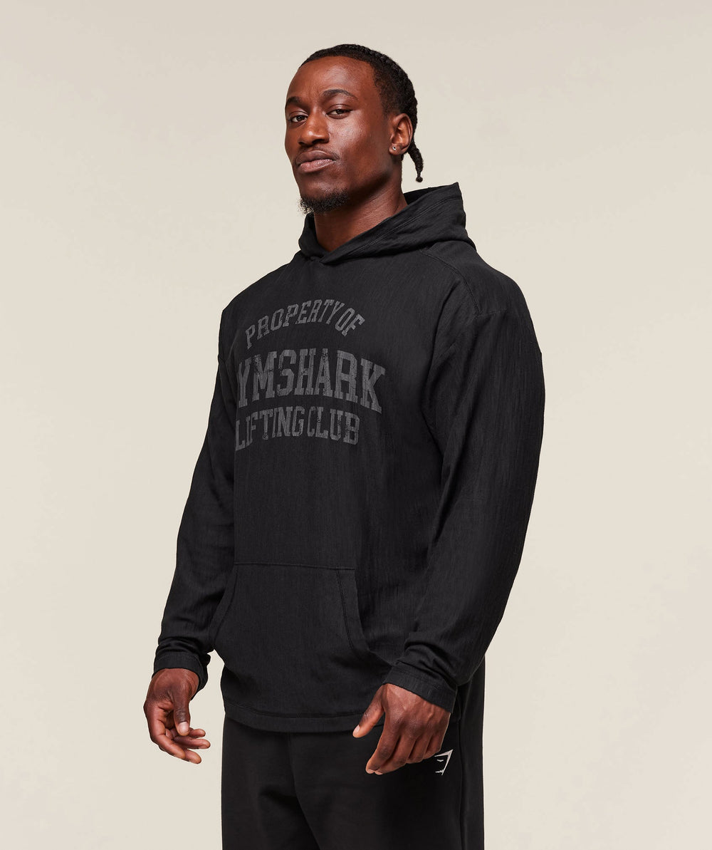 Lightweight Slub Textured Hoodie Black