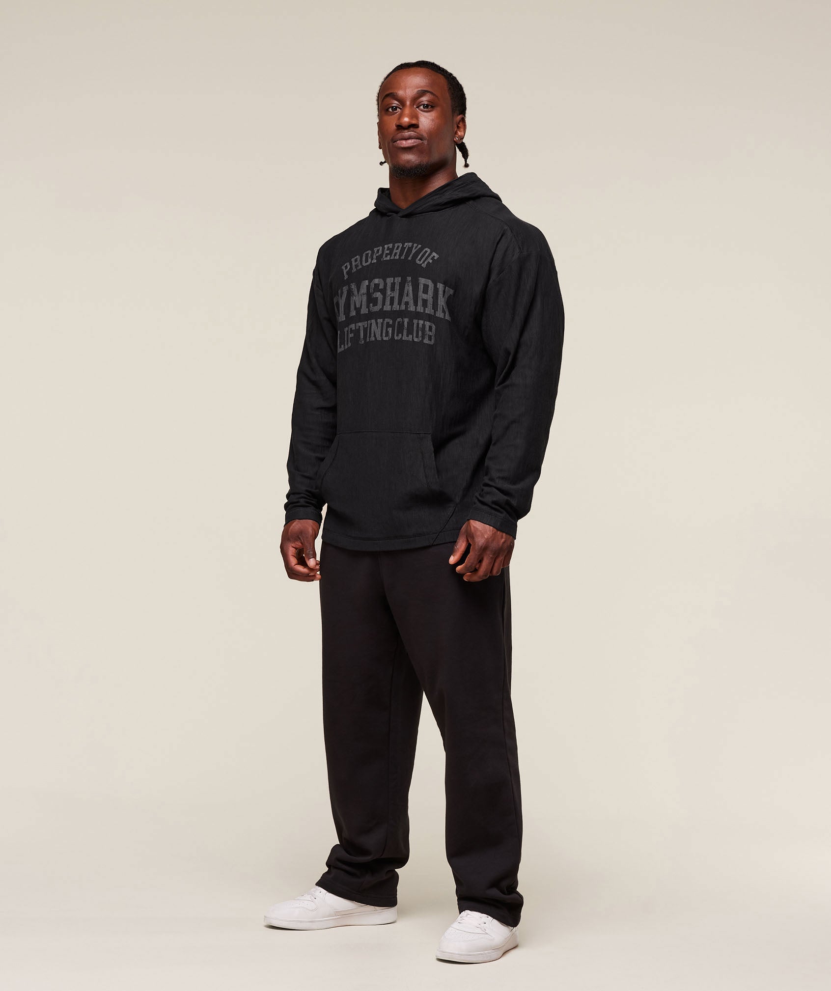 Lightweight Slub Textured Hoodie Black