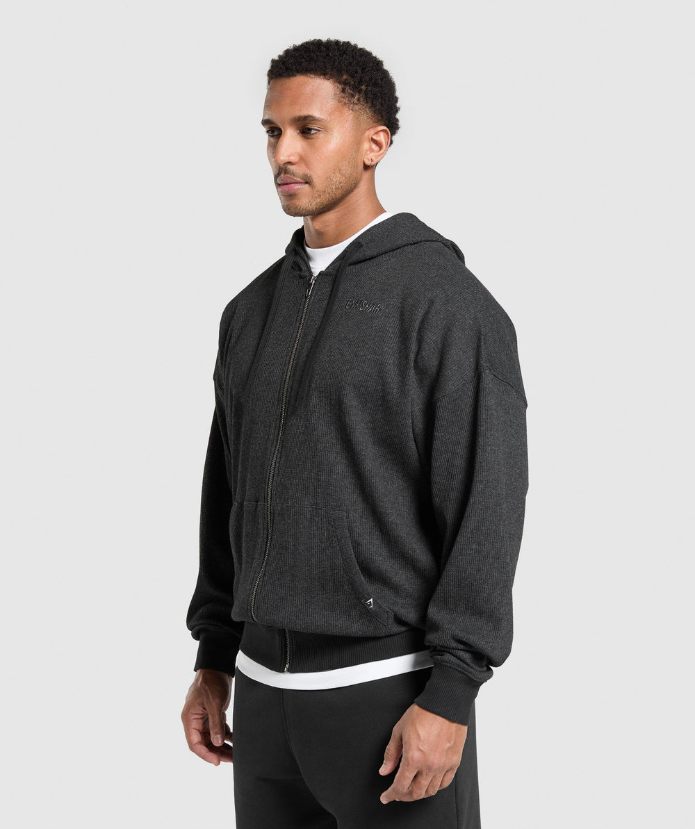 Waffle Zip Hoodie Black