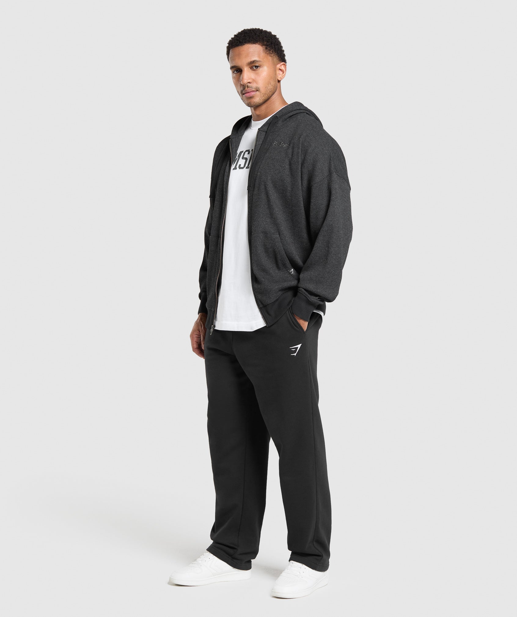 Waffle Zip Hoodie Black