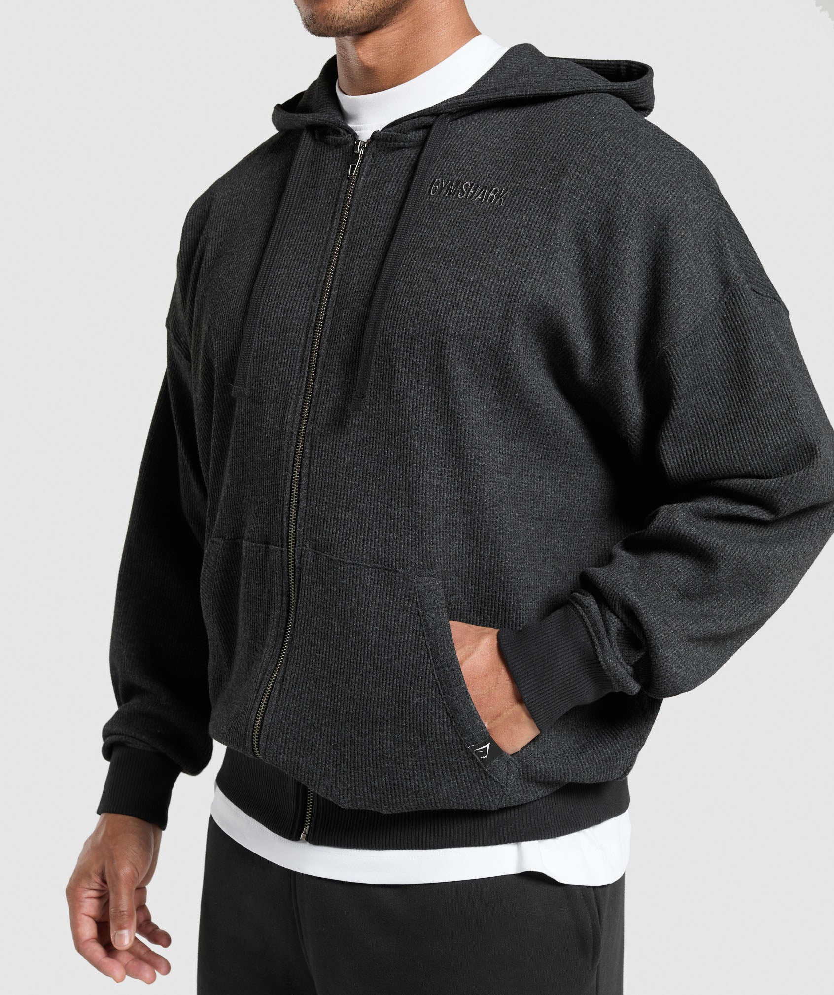 Waffle Zip Hoodie Black