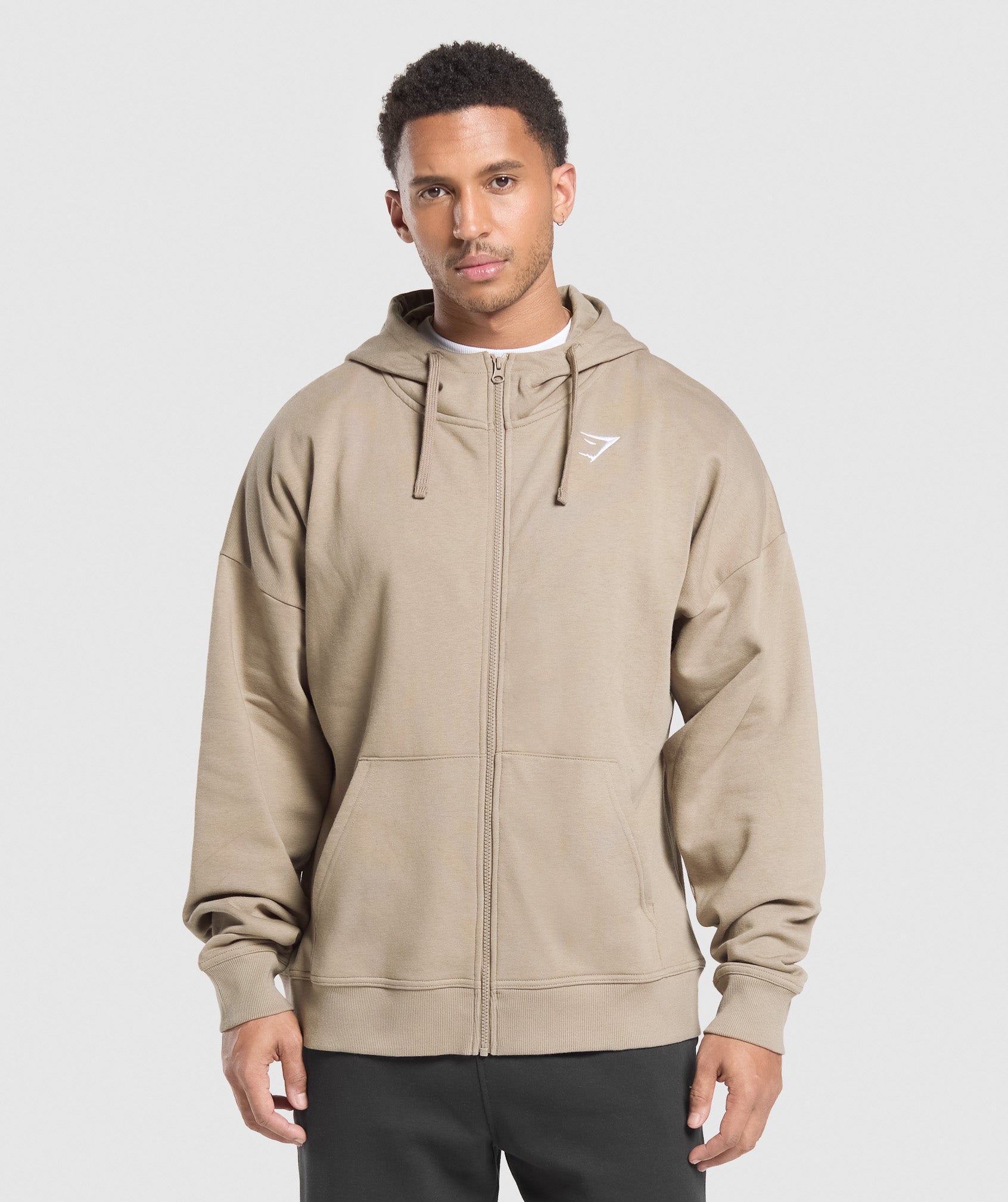 Crest Oversized Zip Up Hoodie Lifestyle Brown