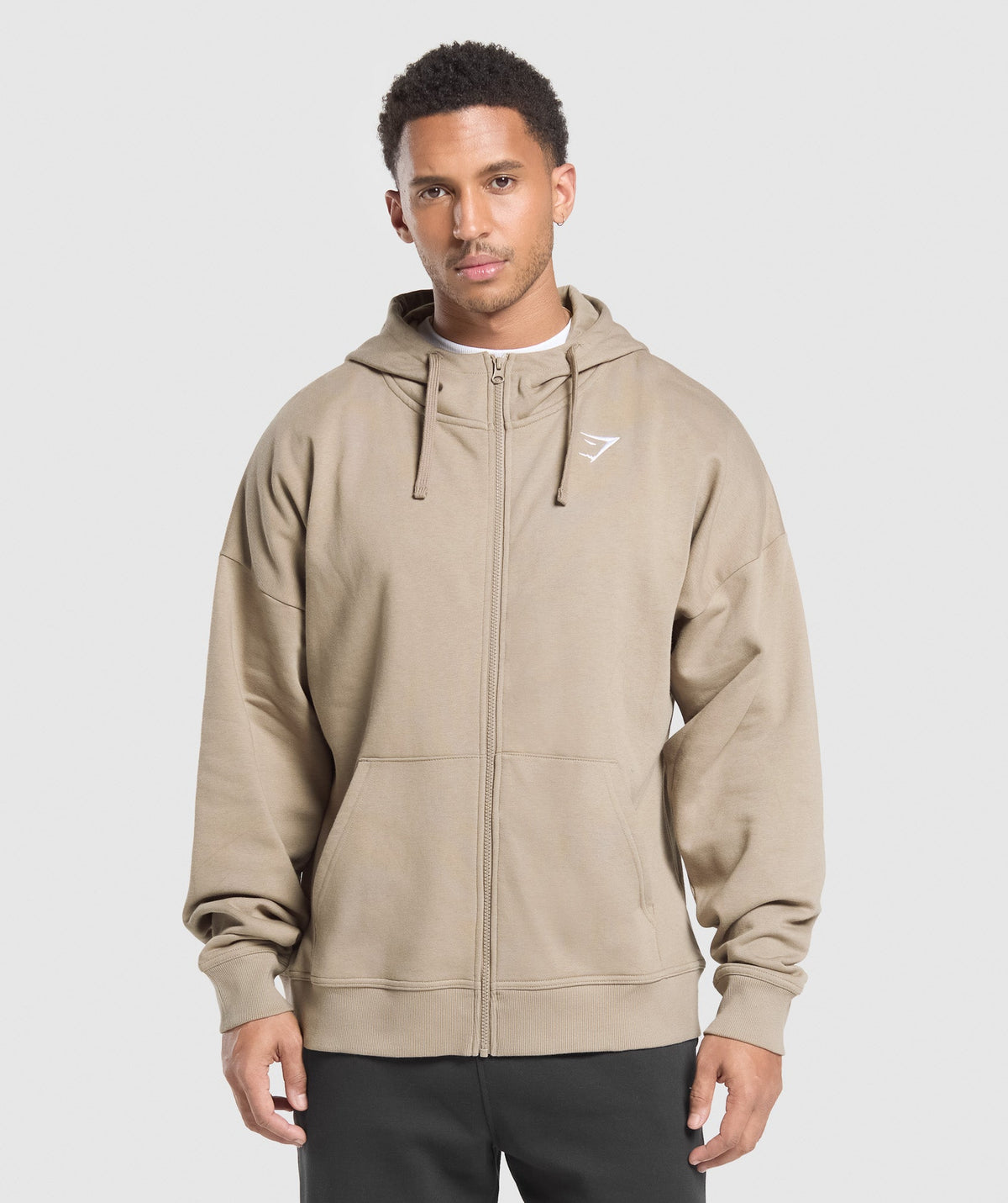 Crest Oversized Zip Up Hoodie Lifestyle Brown