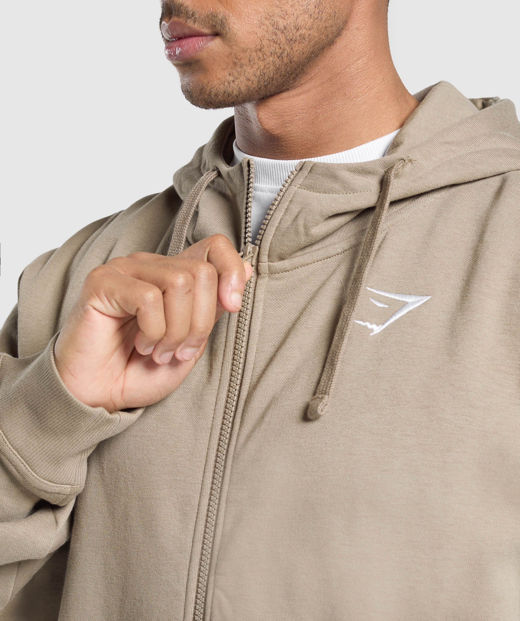 Crest Oversized Zip Up Hoodie Lifestyle Brown