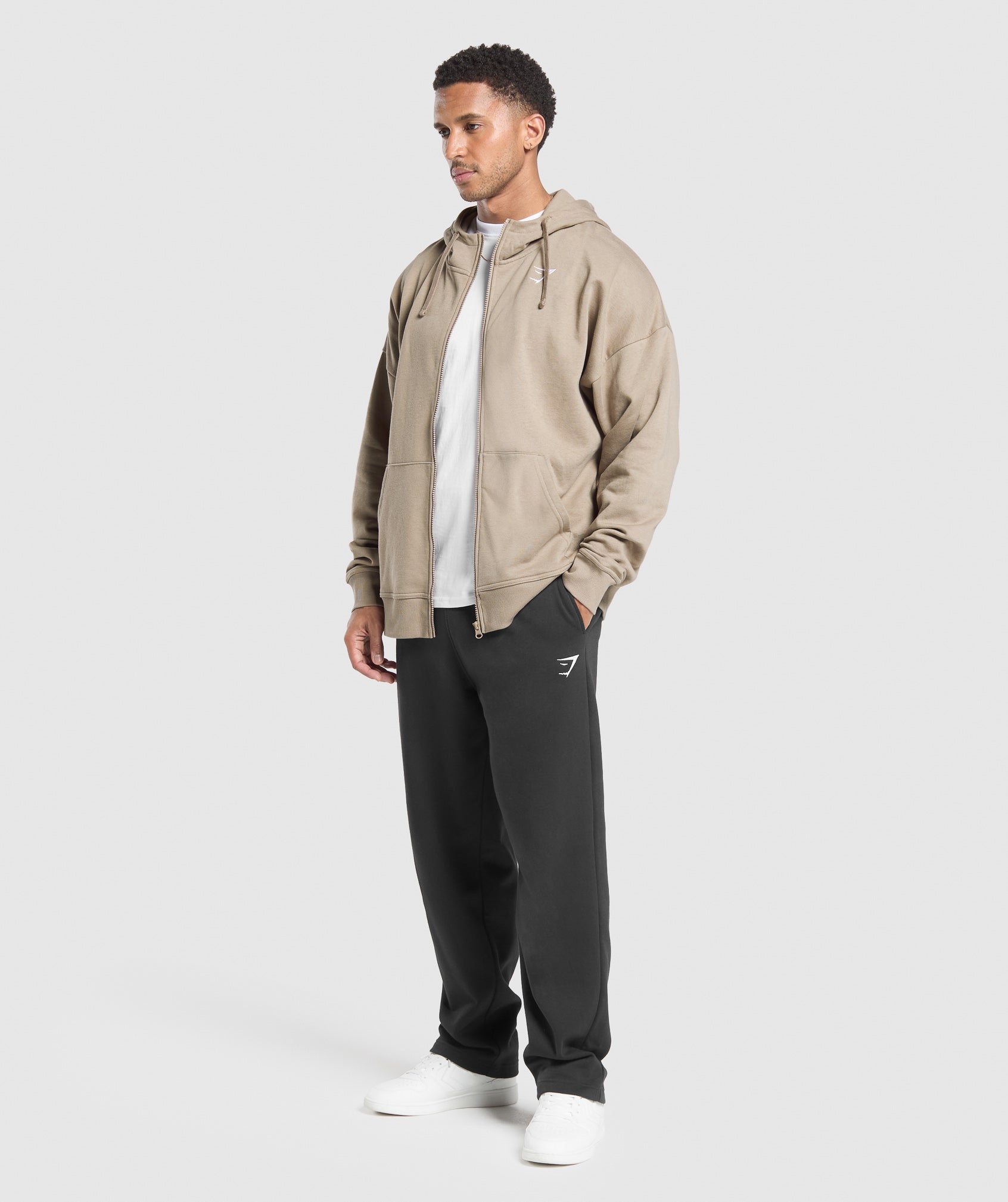 Crest Oversized Zip Up Hoodie Lifestyle Brown