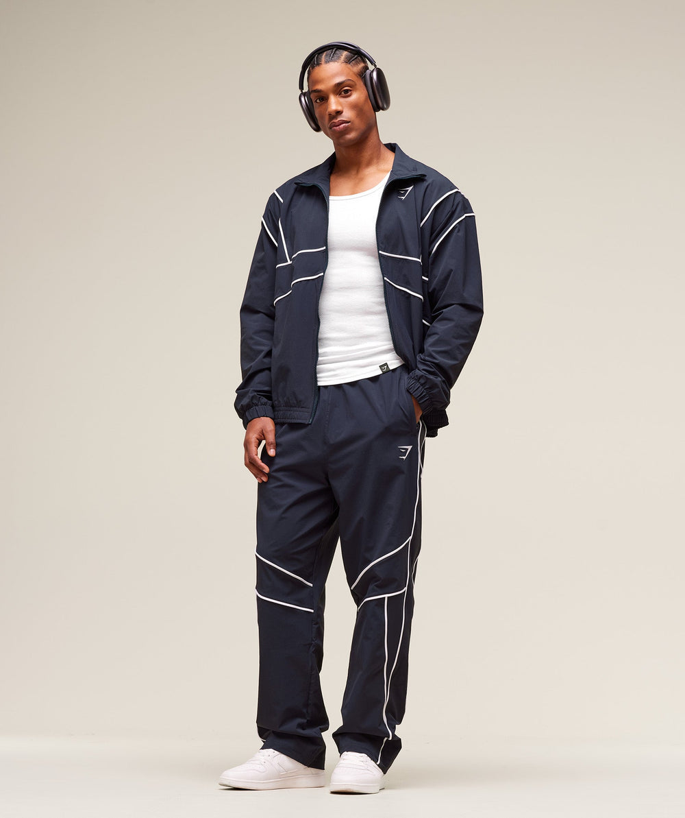 Retro Crinkle Track Jacket Heavy Blue