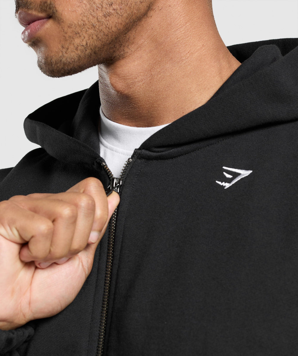 Rest Day Essentials Boxy Zip Up Hoodie Black