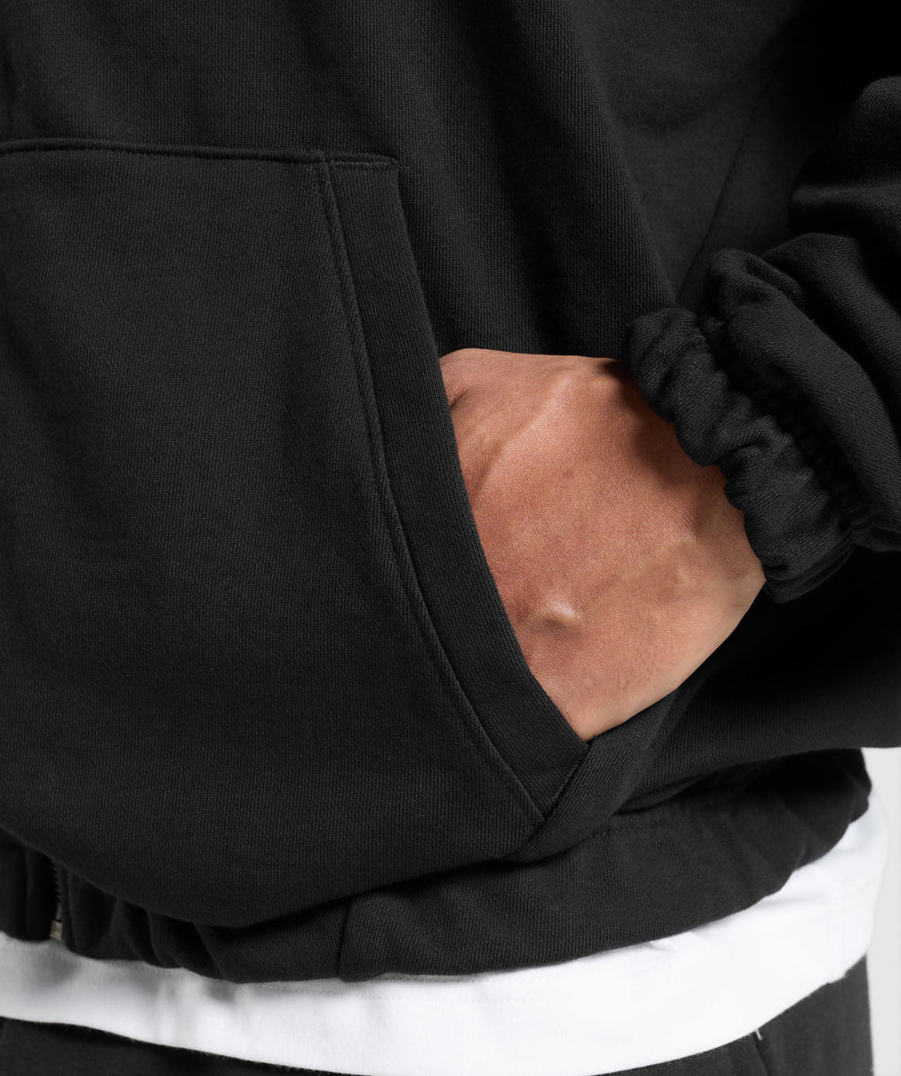 Rest Day Essentials Boxy Zip Up Hoodie Black